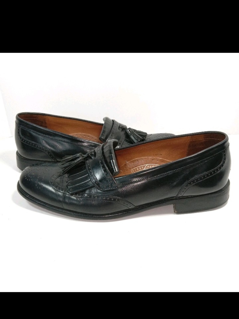 Bostonian Classics Black Wing Tip Loafer Leather Kiltie Tassel 9.5M